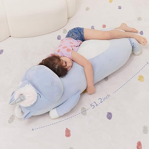 Miniatura 3 de MorisMos Almohada corporal grande de unicornio de 4 pies, almohada de unicornio de felpa de 51 pulgadas de largo para niñas y niños, almohada