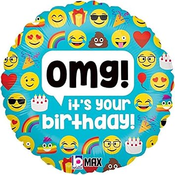 Betallic 36697 Emoji Omg Birthday Foil Mylar Party Balloon, 18", Multicolor, Pack of 1