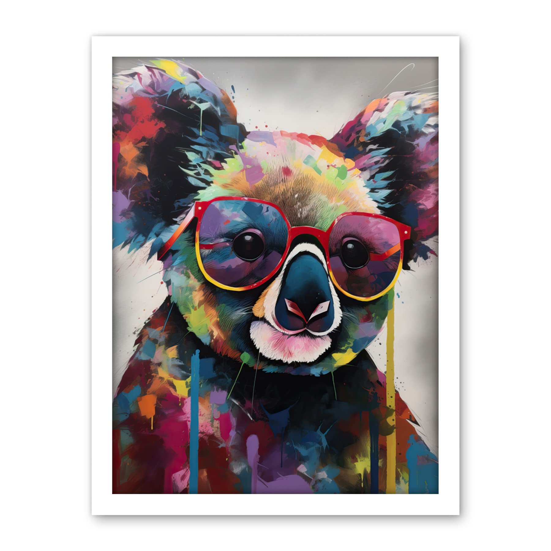 Artery8 Koala With Purple Sunglasses Modern Multicoloured Artwork Framed Wall Art Print 18X24 Inch