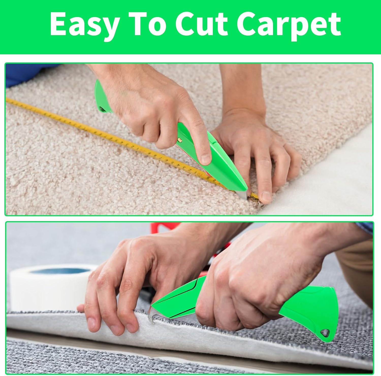 3 Pcs Roofing Knife with Hook Blade Carpet Knife Utility for Drywall, Vinyl, Carpet Cutting, Replacement Blades, Navajas para Roofing