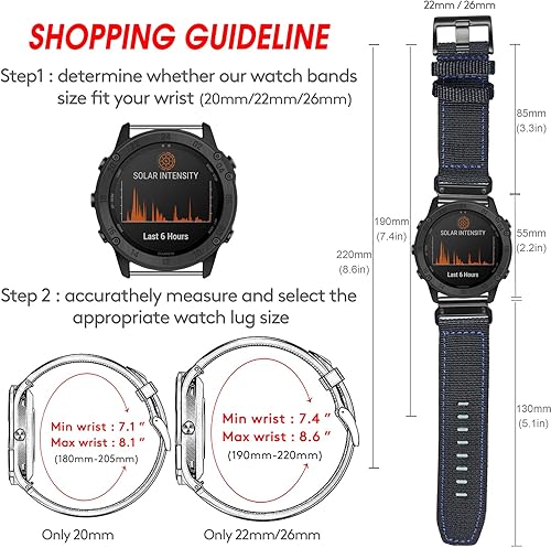 Miniatura 5 de Compatible con Garmin, correa deportiva de nailon para reloj fnixForerunnerVivoactiveApproachMARQquatixD2 Series resistente banda de repuesto para
