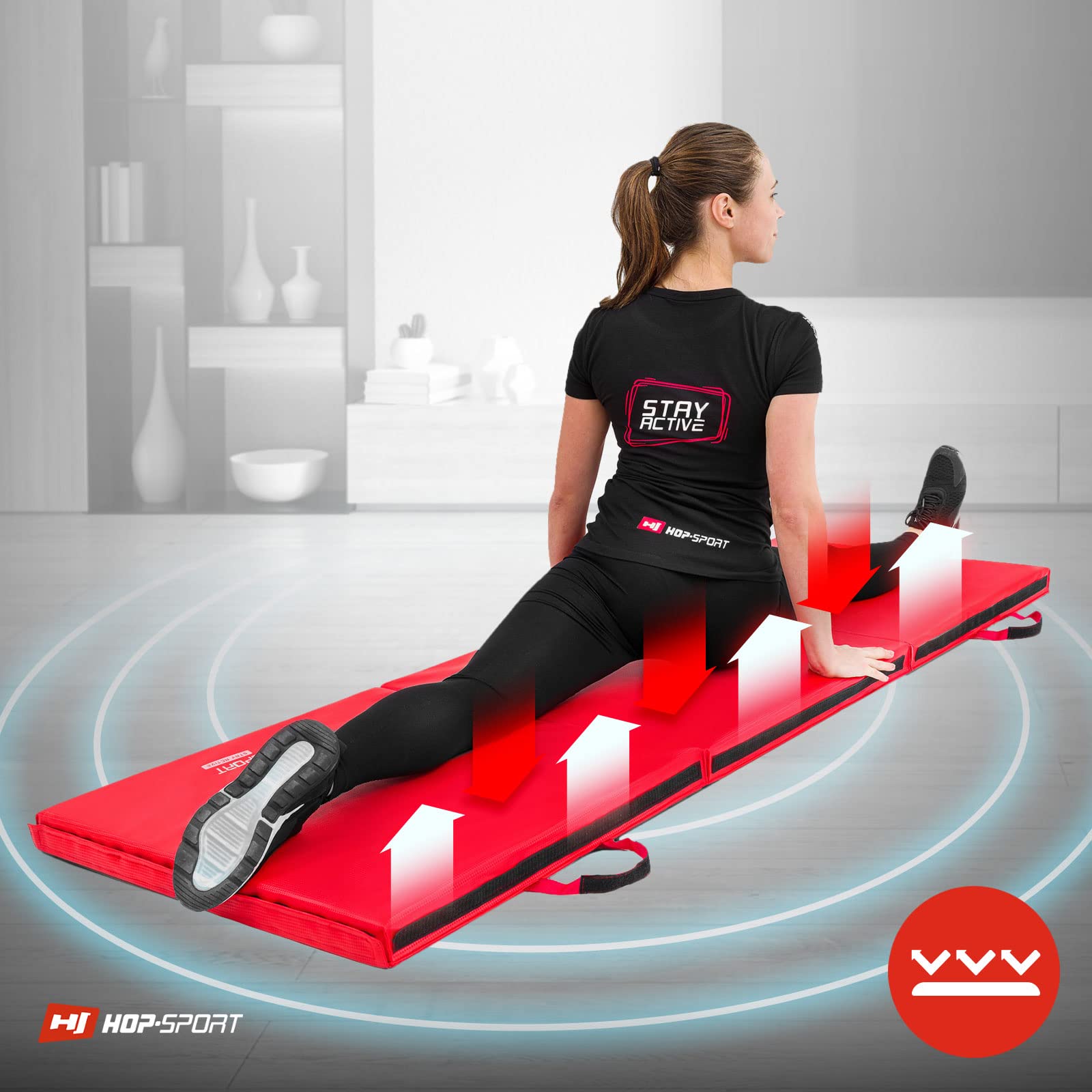 Hop-Sport opvouwbare turnmat HS-064FM - zachte vloermat voor thuis 180x60x5cm - fitnessmat, turnmat met handvatten, dikte 4cm, Kleur roze
