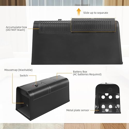 Miniatura 7 de Paquete de 2 trampas eléctricas para ratones, trampas electrónicas para ratas sin contacto para interiores con potente voltaje para el hogar, salas