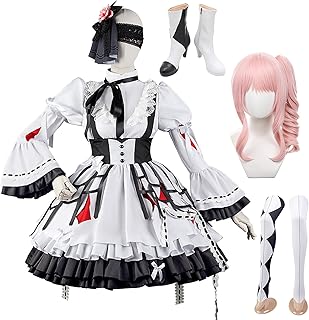 [HAOJEE]プロセカ暁山瑞希 コスプレ衣装 ワンビース 同人服 『靴下、髪飾り、アイマスク、靴、ウイッグ付き』feat.初音ミク コスプレ衣装 苦痛の綻花 cosplay コスチューム 日常 文化祭 学園祭 変装 仮装 クリスマス パーティ ハローウィン (暁山瑞希セット『ウイッグと靴付き』,XL)
