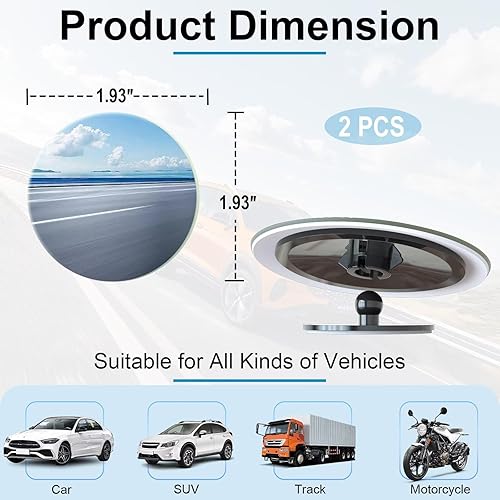 Miniatura 3 de Paquete de 2 espejos de punto ciego, espejo lateral sin marco, accesorios convexos de vidrio HD para automóvil, espejo de visión lateral con barra