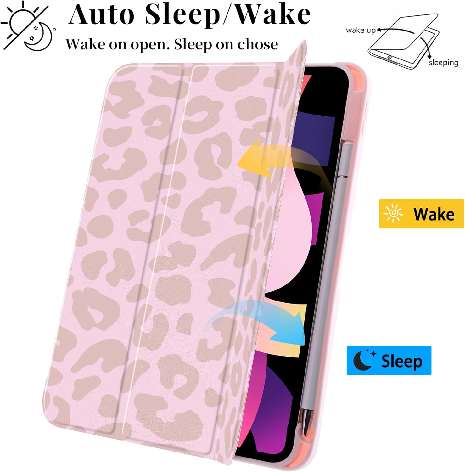 Cute Case for 12.9" iPad Pro 6th/5th/4th/3rd Gen (2022/2021/2020/2018) Dusty Pink Leopard Print Clear Hard Back Hybrid Case,with Pencil Holder Trifold Stand Slim Cover for Women