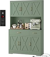 Vista 13 de HOSTACK Armario de despensa de 71 pulgadas con estación de carga, armario alto de almacenamiento de despensa de cocina con soporte para microondas