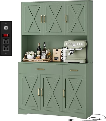 Miniatura 13 de HOSTACK Armario de despensa de 71 pulgadas con estación de carga, armario alto de almacenamiento de despensa de cocina con soporte para microondas,