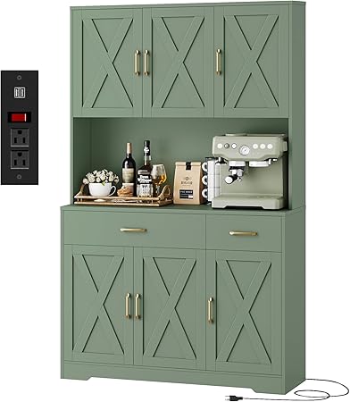 HOSTACK 71" Pantry Cabinet with Charging Station, Tall Kitchen Pantry