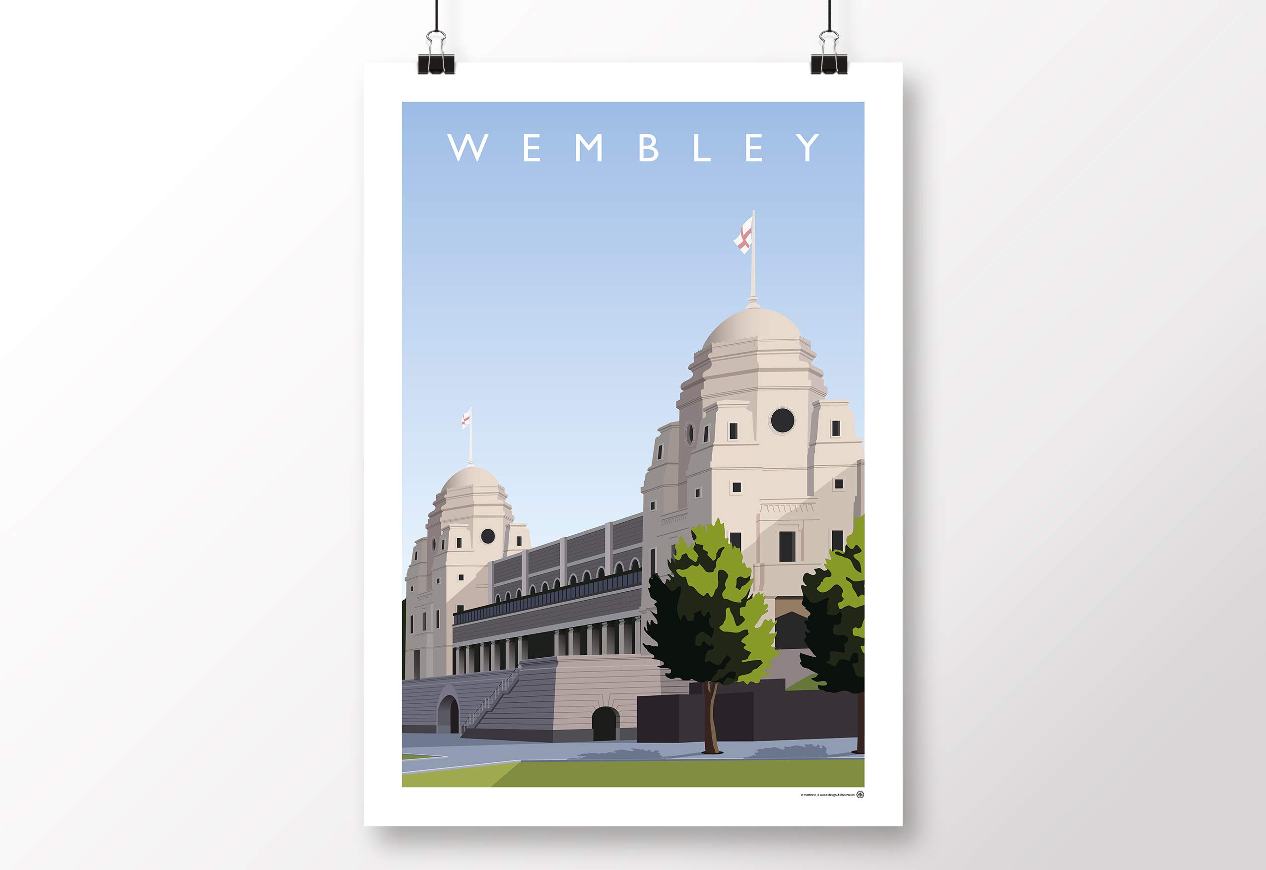 Wembley Stadium poster illustration ancienne affiche A3 football vintage