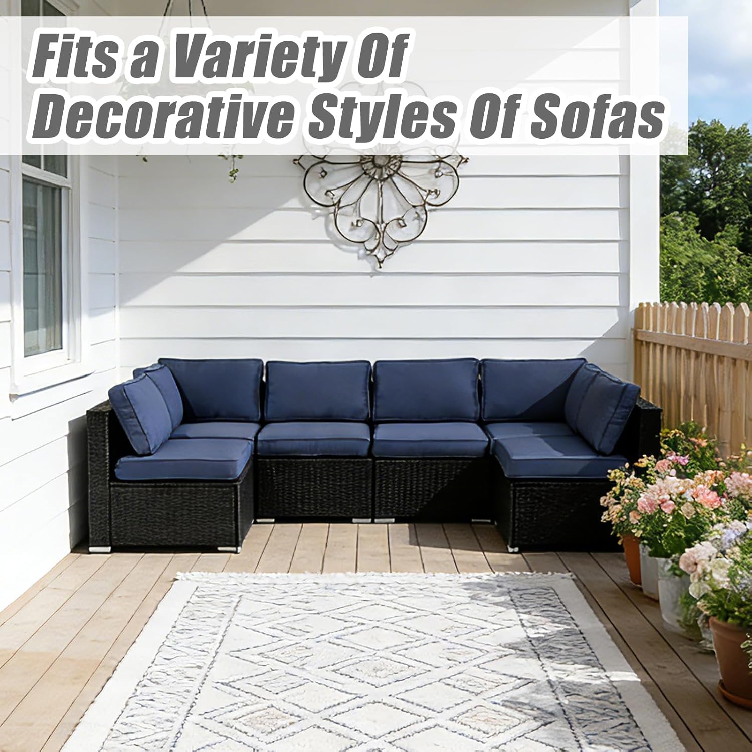 14 Pcs Patio Cushion Covers Replacement Outdoor Couch Cushions Covers Splashproof Sofa Slipcovers Set with Zippers,Patio Furniture Protector, Couch 3 Sizes, Covers Only (Navy Blue)