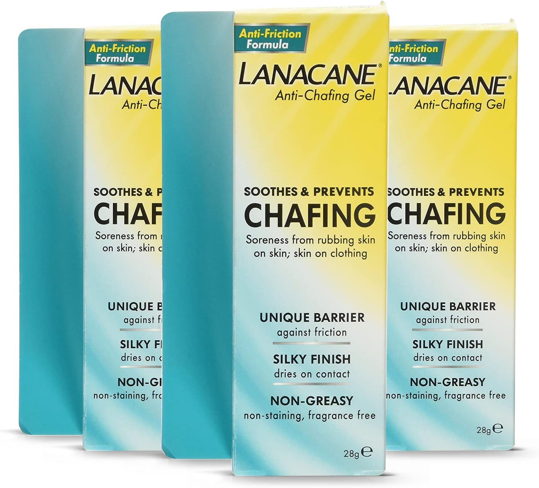 Lanacane, Anti Chafing Gel, 28g X 3, Gel, Moisturiser, Anti-Friction Cream, Thigh, Sandal, Under Arm, Under Breast, For All Skin Types, Long-Lasting Relief, Itching and Rash Treatments, Medication