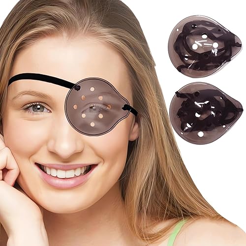 AMZVIO 2 protectores de ojos para después de la cirugía de cataratas, parche de plástico transparente oscuro con correa elástica negra para dormir o