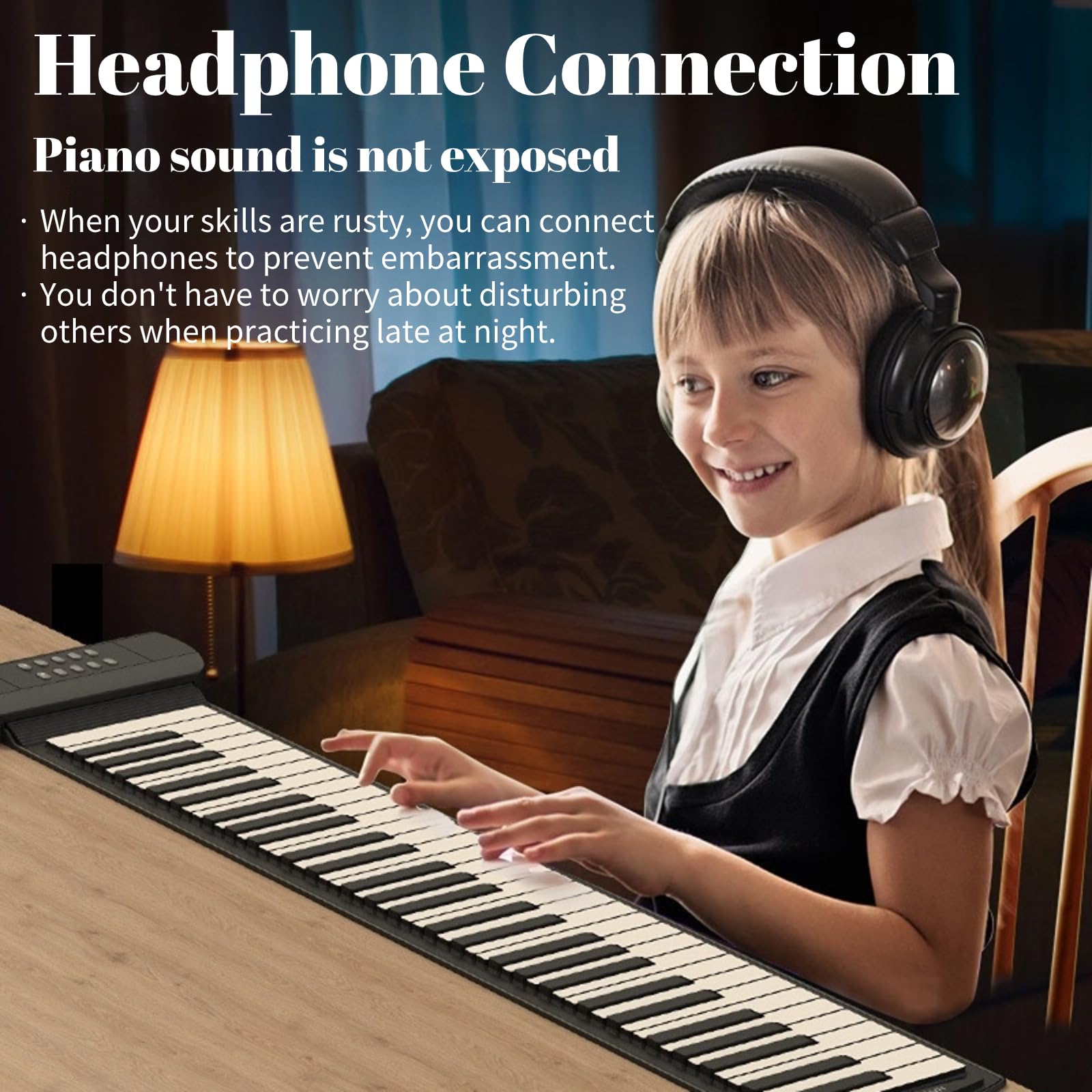 Tragbares Klavier mit 49 Tasten, Elektrische Aufrollbare Flexible Klaviertastatur für, Anfänger, Erwachsene, Unterstützt 4D-Surround-Sound, USB-batteriebetrieben