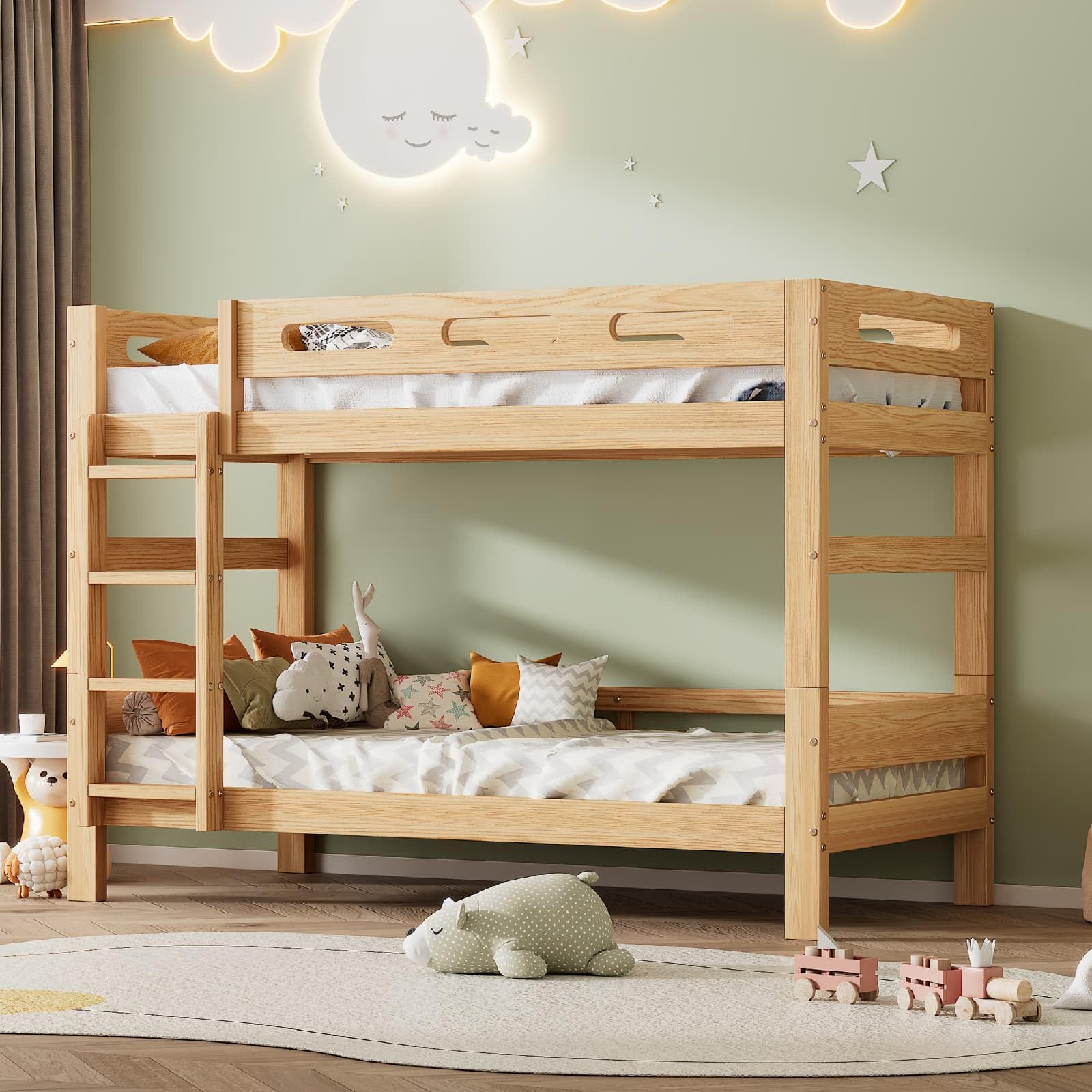PUGSDRLY Lit Superposé Enfant en Bois 90x200cm,Lit superposé 2 Places Divisé en 2 Lits Simples, pour Adolescent et Enfant