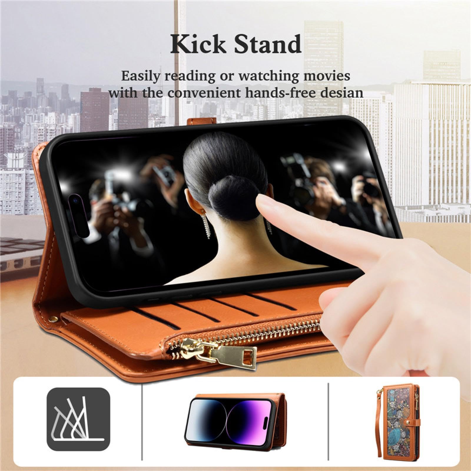 Do Samsung Note20 Ultra Smycz Skórzany Portfel Zapinany Na Zamek Etui na Karty Telefony Flip Stand Cover (Do Samsung Note20 Ultra/czarny)