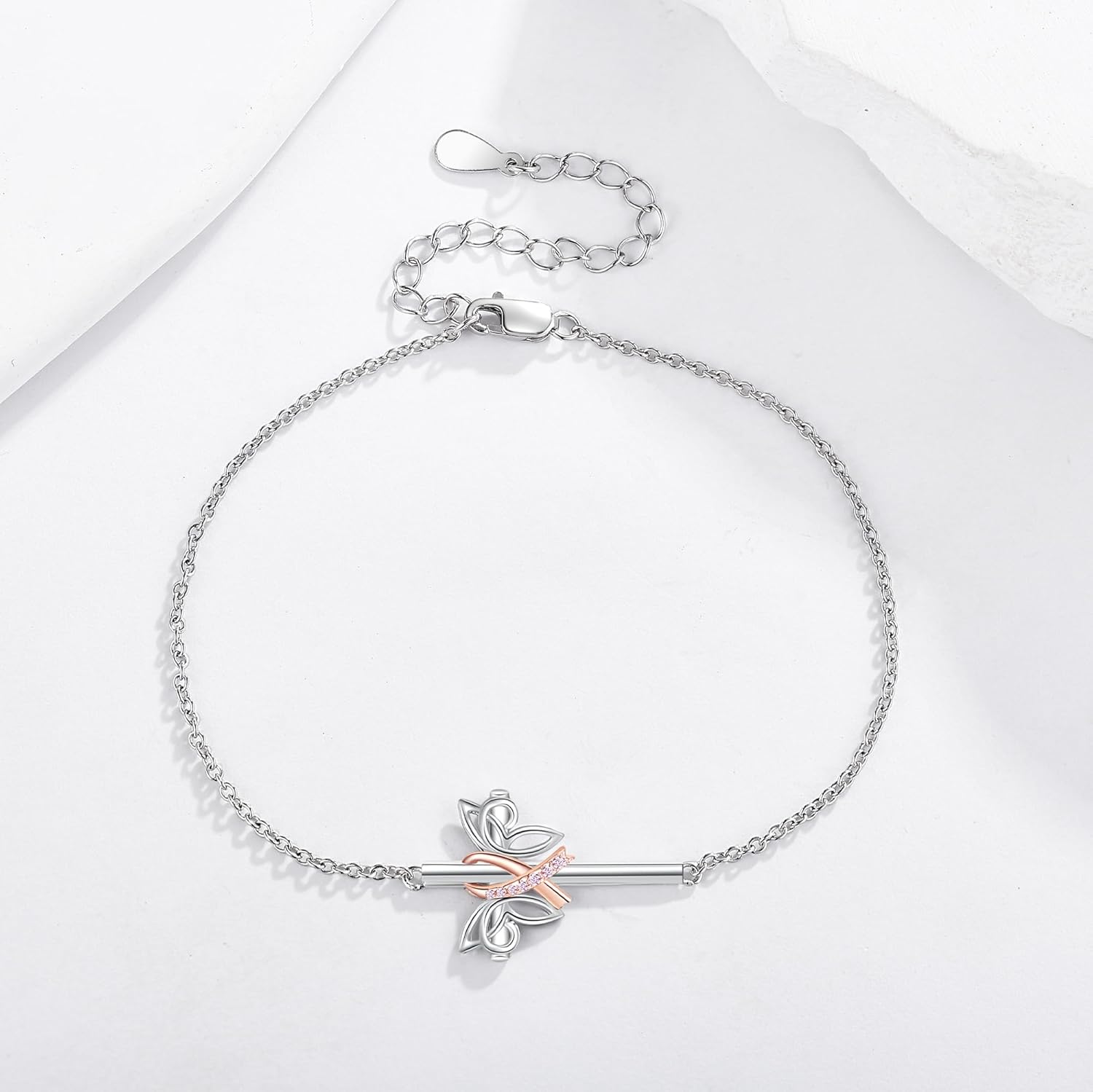 Breast Cancer Bracelets 925 Sterling Silver Pink Ribbon Cross Butterfly Pendant Bracelets Breast Cancer Jewelry Breast Cancer Survivor Awareness Christmas Gifts For Women - Image 2