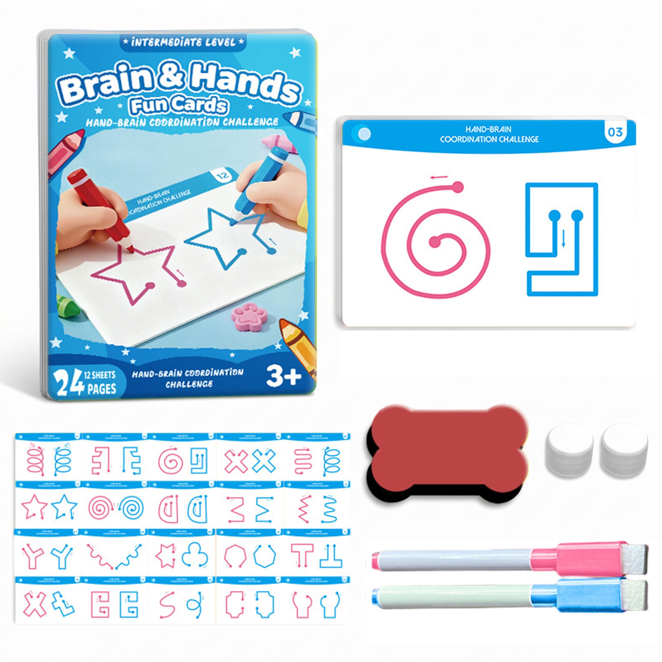 Pineeseatile Brain Training Cards for Kids, Educational Toys with Reusable Cards, Child Interaction Card for Ages 3+, Increased Difficulty Version, Brain Activation Exercises For Kids