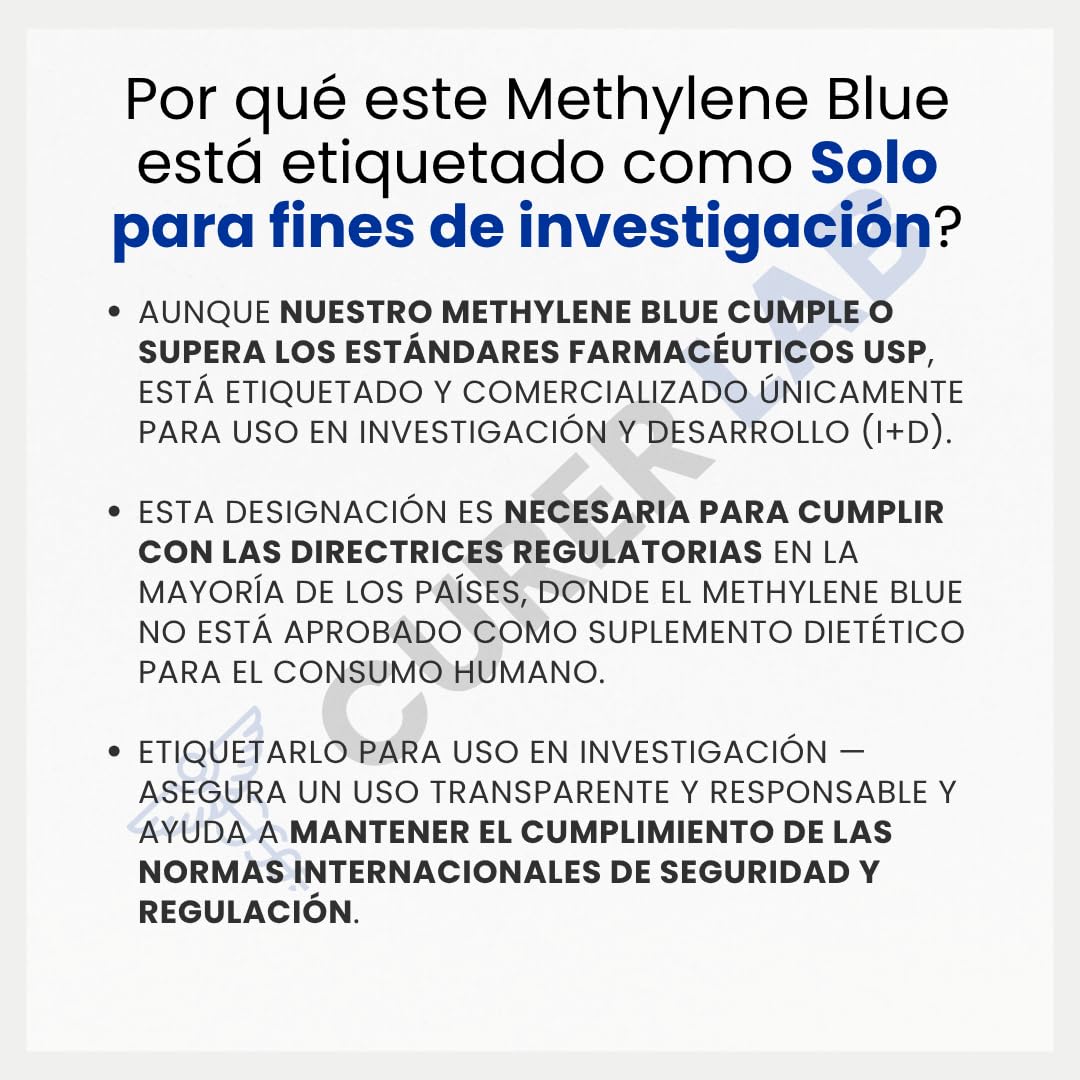Methylene Blue USP Grade 20 mg | 60 Cápsulas | Pureza Ultraalta | Calidad Farmacéutica 99,99 % – Testado por Terceros | Libre de Formaldehído | Con Vitamina C | Fabricado en Europa