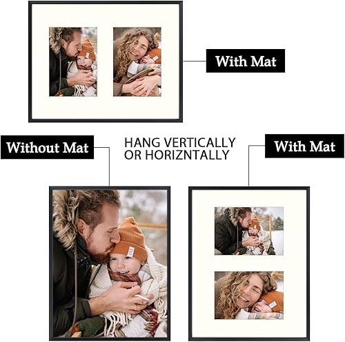 Miniatura 10 de Frametory, Marco de fotos de 16 x 16 pulgadas, para nueve fotos de 4 x 4, moldeado de metal de aluminio, tapete marfil de nueve aperturas,