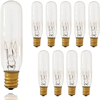 Pack of 10 Bulbs 15 Watt T6 Tubular 15T6 Light Bulb for Himalayan Salt Lamps, Fits E12 Socket, Candelabra Base