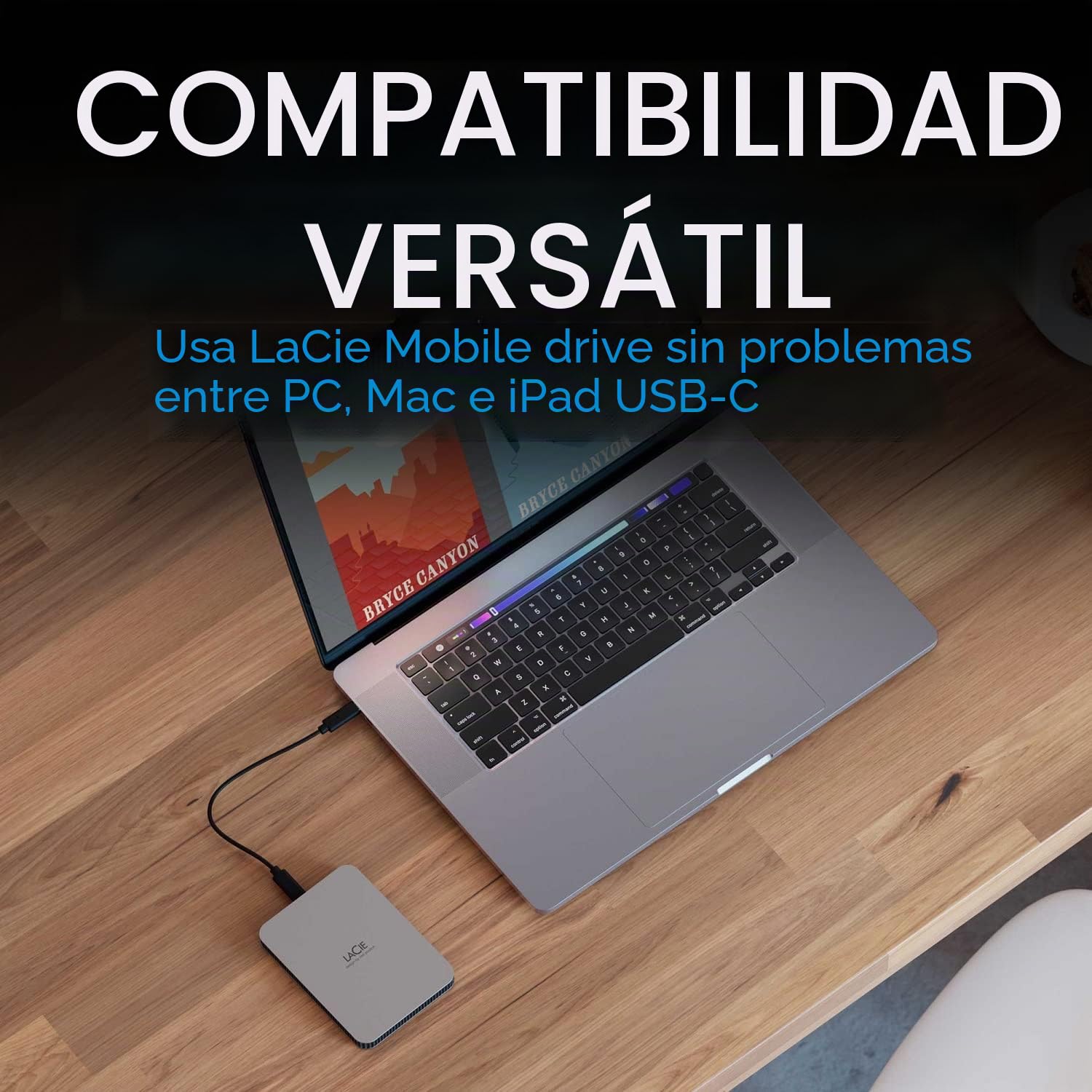 LaCie Mobile Drive V2 4TB — diseño fino, USB‑C Disco duro externo portátil 2,5", Moon Silver, para Mac y Windows — incluye Rescue Data Recovery
