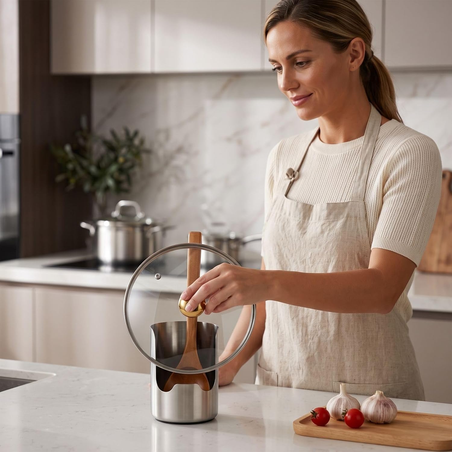 Stainless Steel Pot Lid and Spoon Rest, Multi‑Function Kitchen Countertop Utensil Holder for Lids Spatulas Cooking Tools, Anti‑Slip Easy‑Clean Space‑Saving Countertop Kitchen Gadget