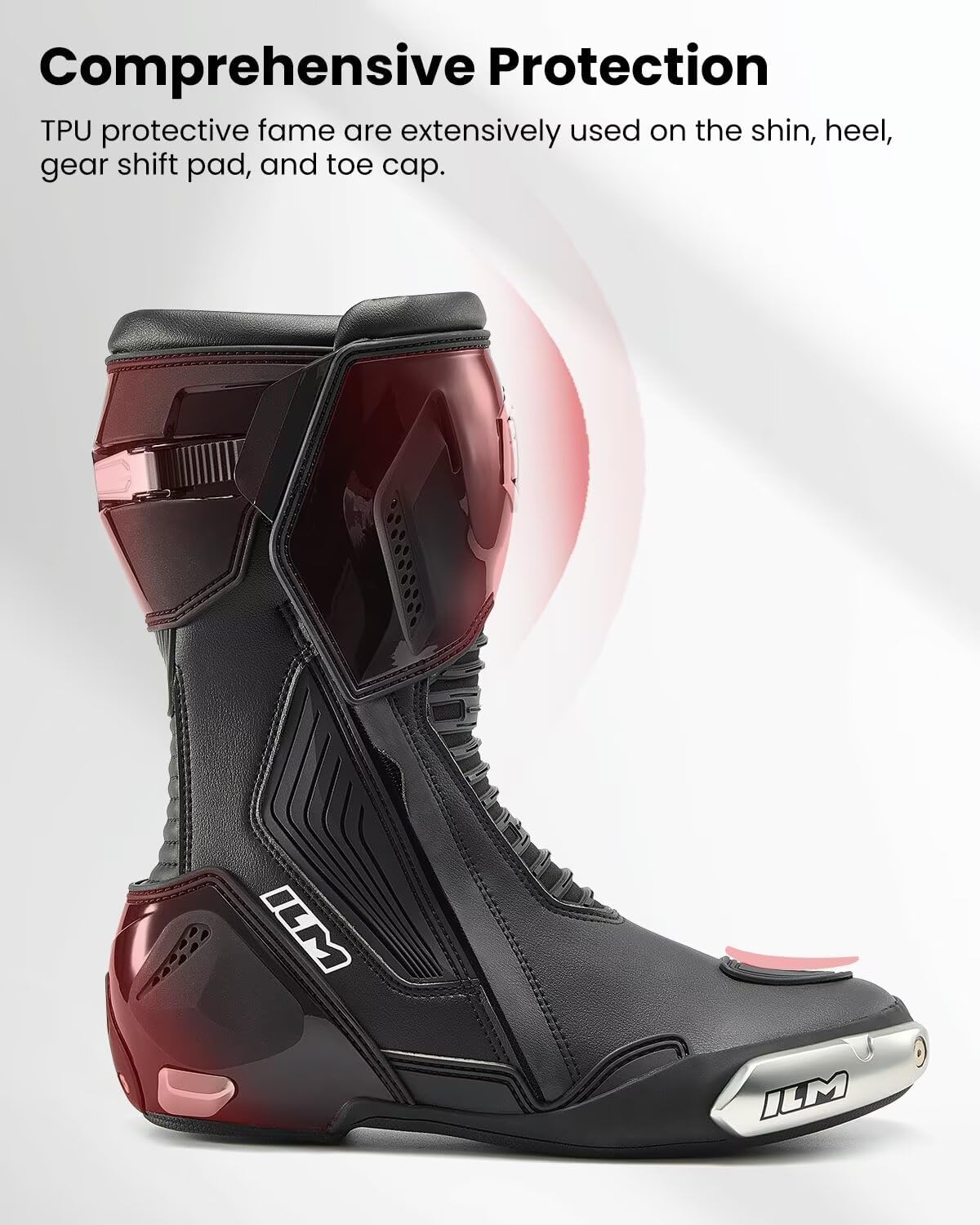 ILM Motorcycle Racing Boots Enhanced Ventilation Anti Slip Street Riding Sport Footwear CE Protective Gear Model BRC1 (Black, 8.5)