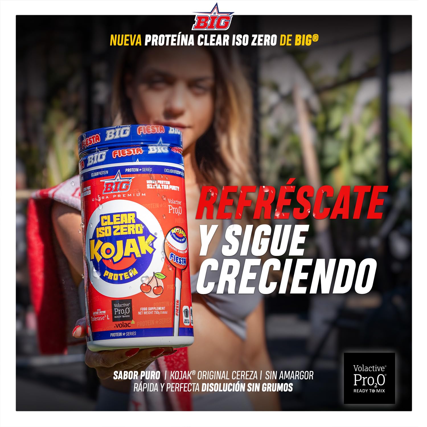 BIG - Proteina Clear Isolada - Clear Whey Protein - Sabor Kojak - Proteina Suero de Leche - Materia Prima Premium - Masa Muscular, Recuperación - Textura Tipo Isotónica - (750g, Cereza Original)