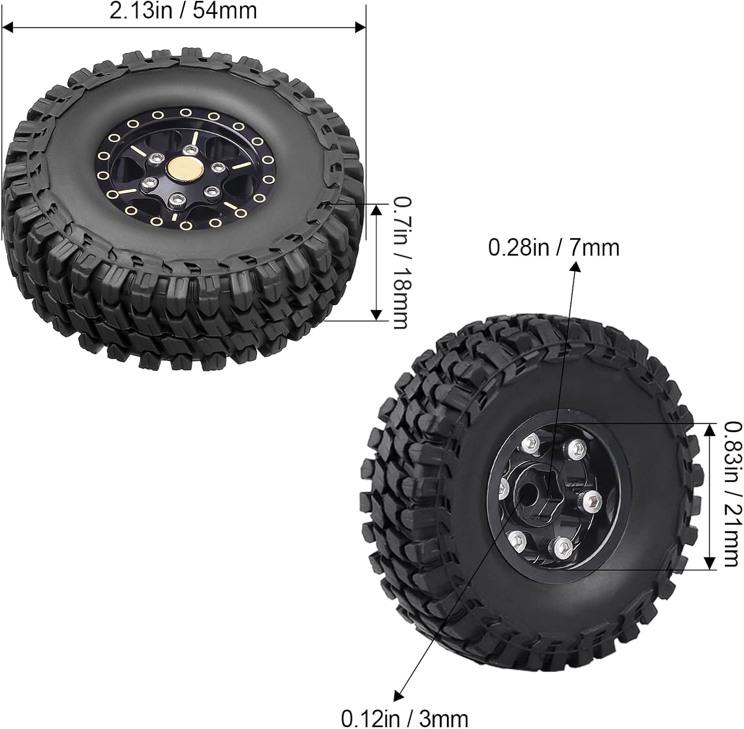 HobbyPark Brass 1.0 Beadlock Wheels and Tires for Traxxas TRX4M Upgrades Parts Axial SCX24 1/24 RC Crawler Replacement (4-Pack) (Tpye D)