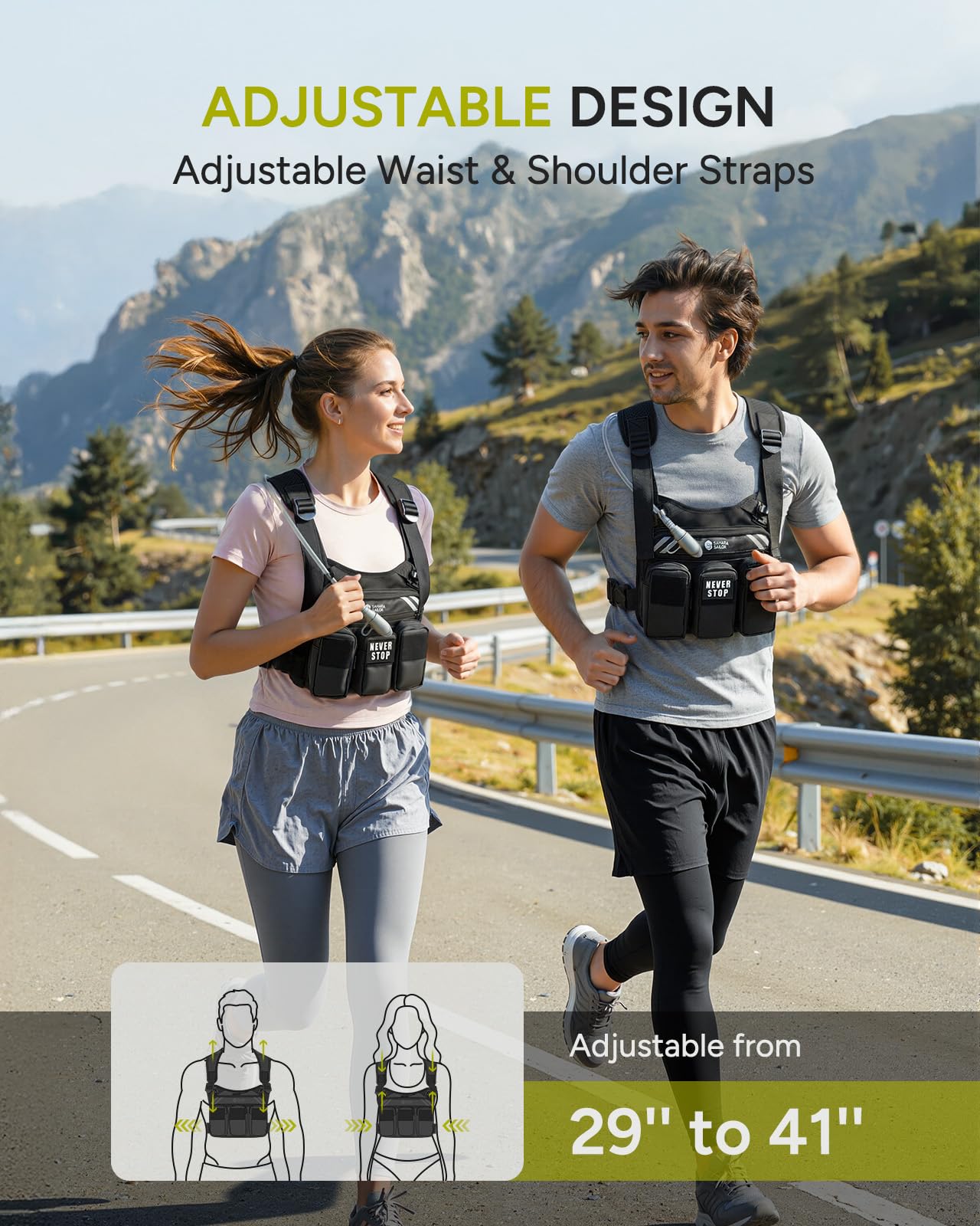Gilet de course pour homme et femme, sac à dos d'hydratation multi-poches avec poche d'eau de 2 L, rangement modulaire MOLLE, épaules et taille réglables, réfléchissant, respirant pour la randonnée