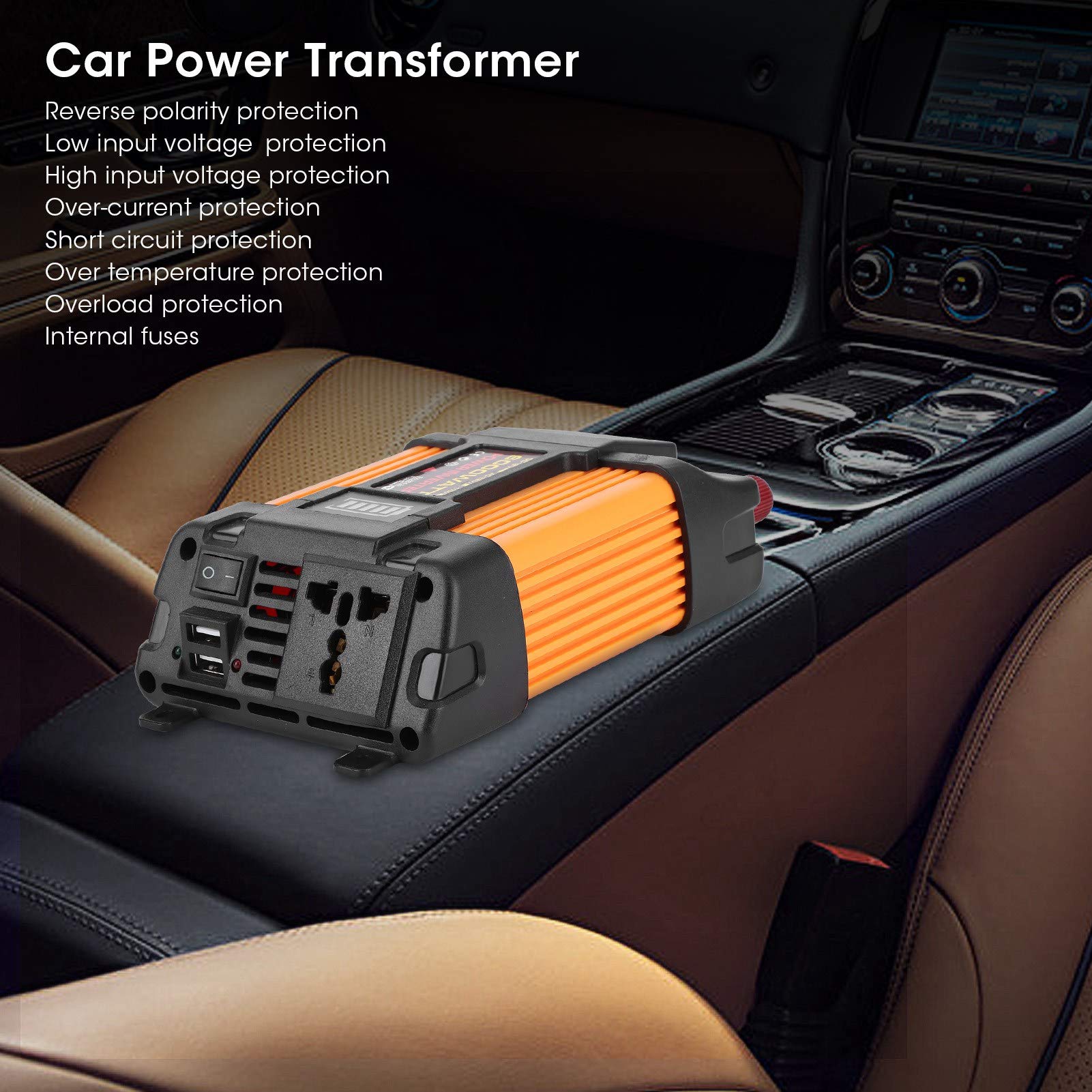 Inversor de Coche, Adaptador Convertidor de Potencia Sinusoidal Modificado USB Dual, Cargador de Transformador de 600 W (DC12V AC220V) Apto para Coche, RV, Camión, Barco, Viajes