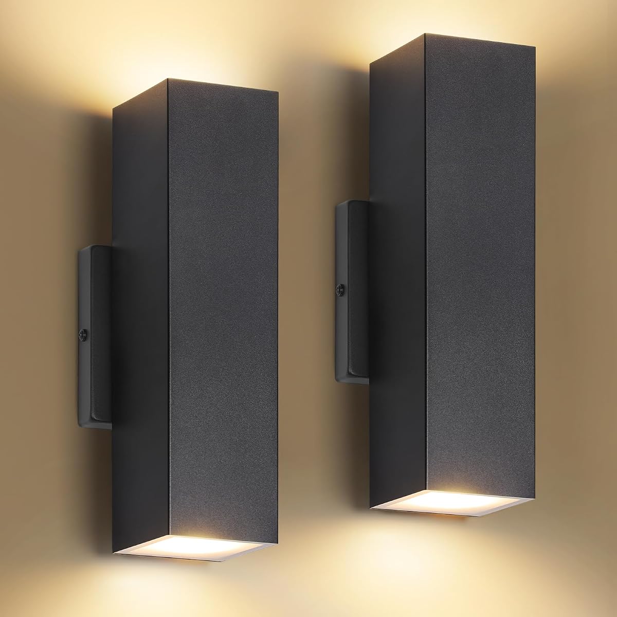 2-Pack Outdoor Wall Lights, Modern LED Up and Down Lights, Black | Built-in 3000K LED, Waterproof, Rust-Resistant, Durable Metal, Sleek Minimalist Design, Ideal for Porch, Front Door & Garage