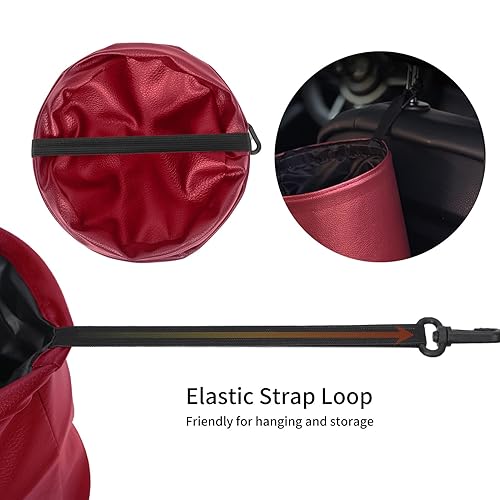 Miniatura 3 de FYY Basurero para automóvil, capacidad de 1.0 galones, material de piel sintética, color rojo vino, forro a prueba de fugas e impermeable, se puede