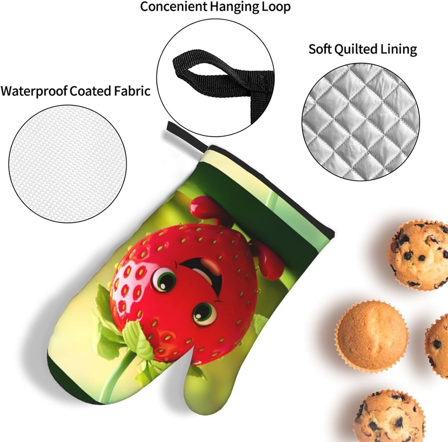 Cartoon Strawberry Print Heat Resistant Microwave Gloves, Used for Baking, Cooking, and Fashion Kitchen Essentials