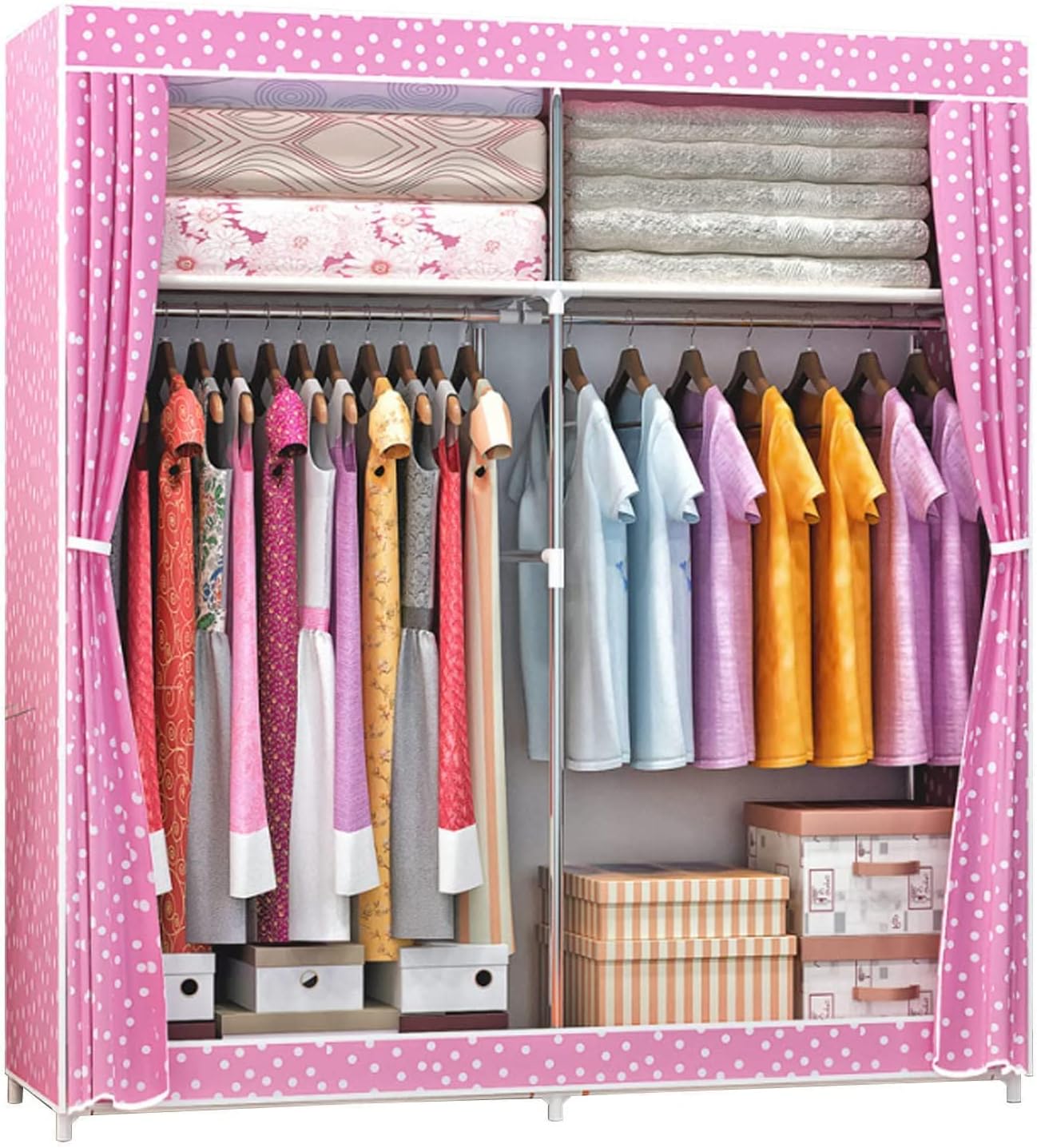 Wardrobe Portable Wardrobe Shelves,Fabric Wardrobe with Hanging Rail,Clothes Closet Storage Organizer for Bedroom,Living Room,White-130x46x168cm