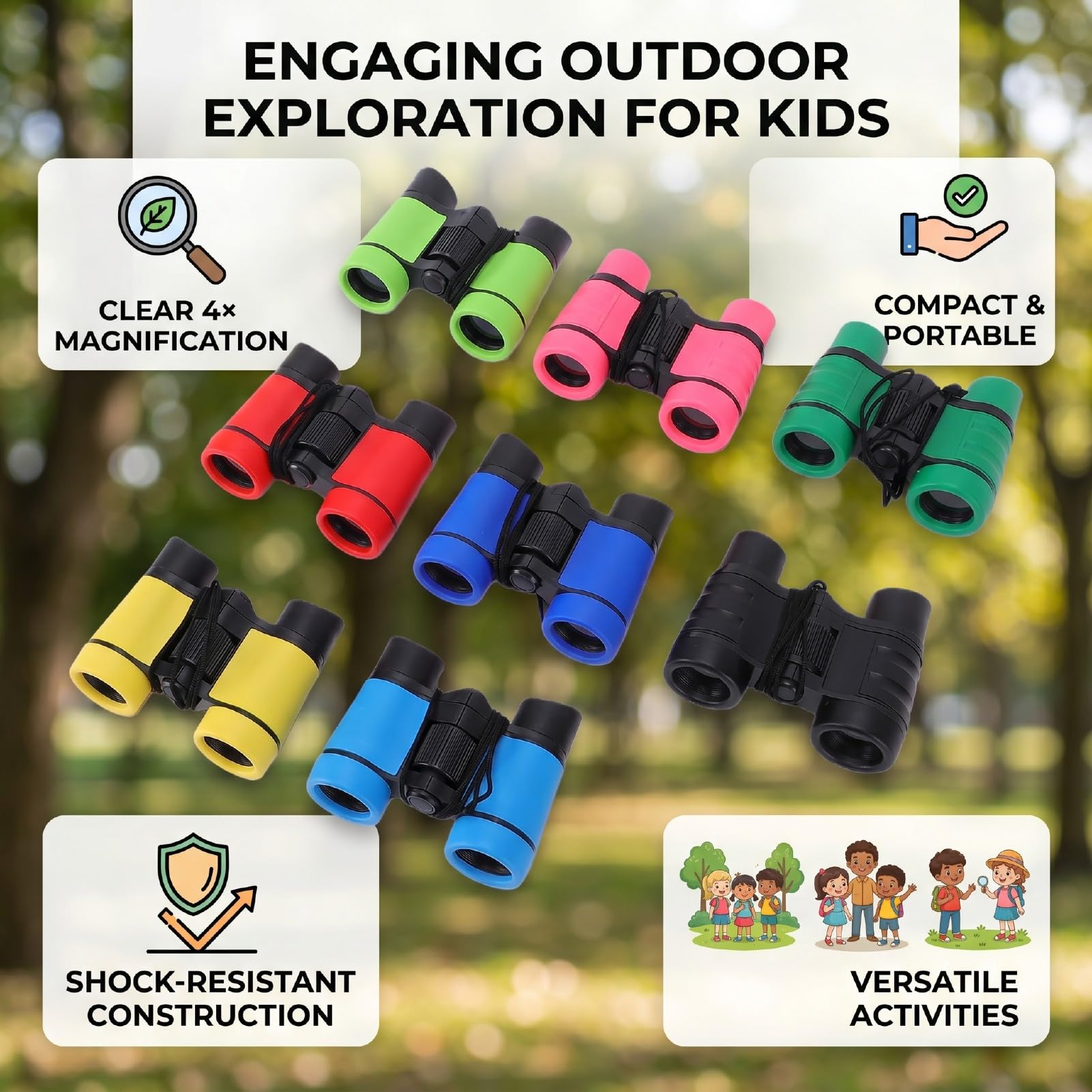 Binocolo per Bambini Set di 8 Colori Vivaci Strumento Portatile per Avventure All'aria Aperta per attività di Campeggio in Classe di Birdwatching