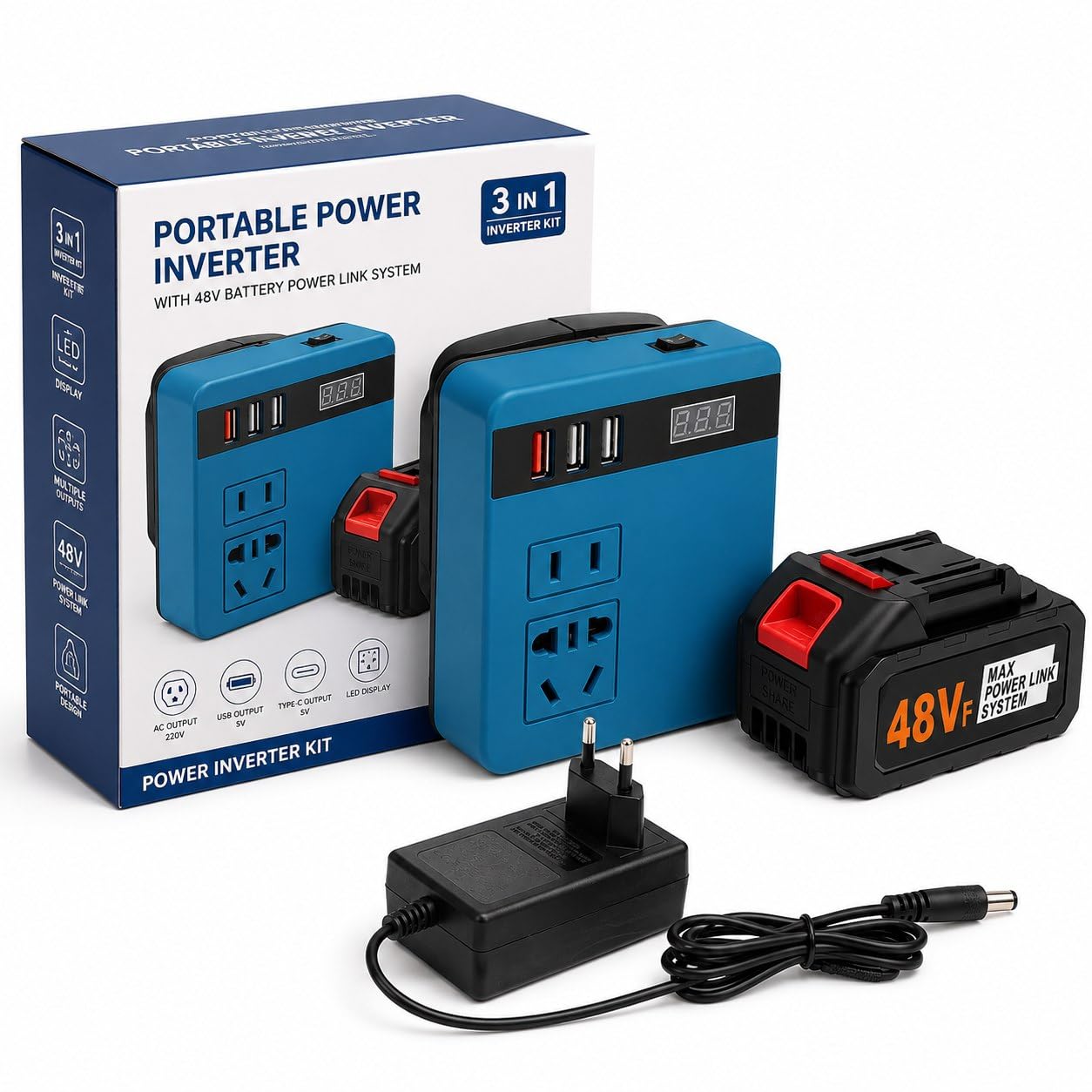 120W Power Inverter Portable DC to AC Converter for Outdoor Lithium Battery with Dual USB, LED Display & AC Outlet for Charging Electronic Devices – (Battery and Charger Included)-image-17