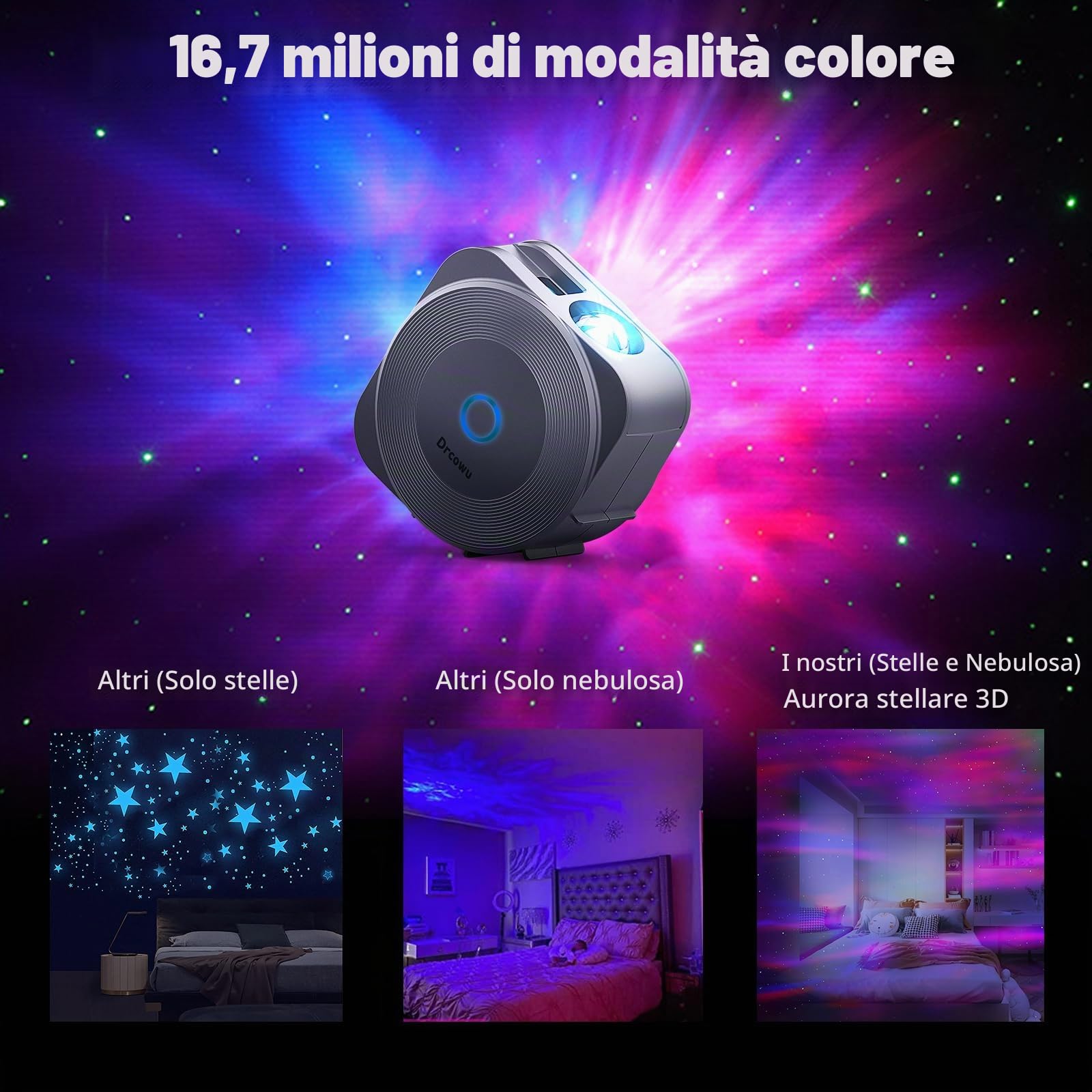 Proiettore Stelle Soffitto, Lampada Proiettore Stelle Alexa, 3D Galassia LED Nebula Luce Notturne Bambini Adulti con Regolazione RGB/Controllo vocale/WiFi/Timer/Compatibile Google Assistant