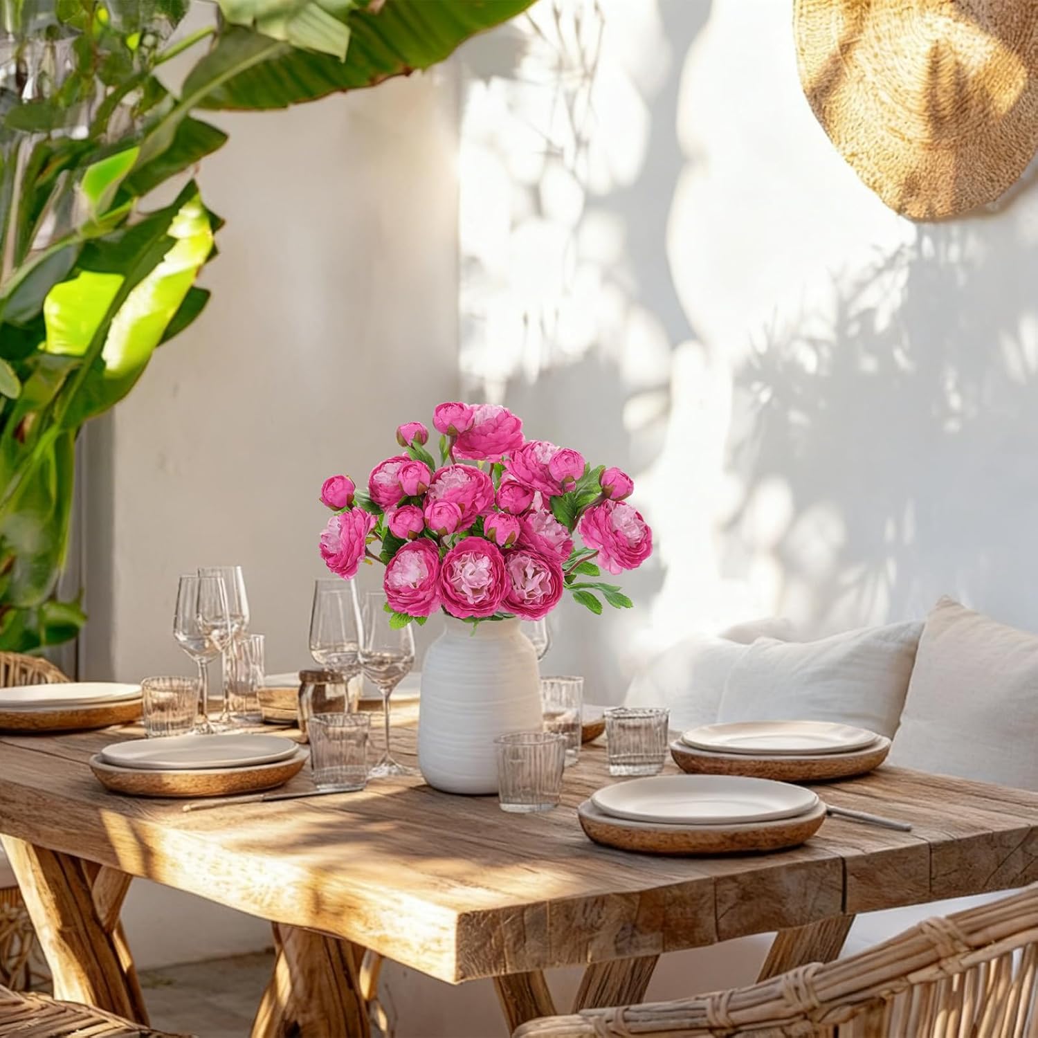 10Pcs 20Heads Peonies Artificial Flowers, Realistic Artificial Silk Ranunculus Flowers with Bendable Stems for Floral Bouquets Centerpieces Home Table Wedding Party Decor (Purple Red) - Image 7