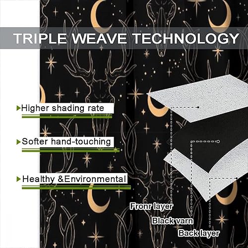 Vista 305 de Cortinas de cabeza de cabra, misteriosa cabeza de cabra malvada, calavera negra, bolsillo para barra, cortinas opacas para ventana, juego de 2