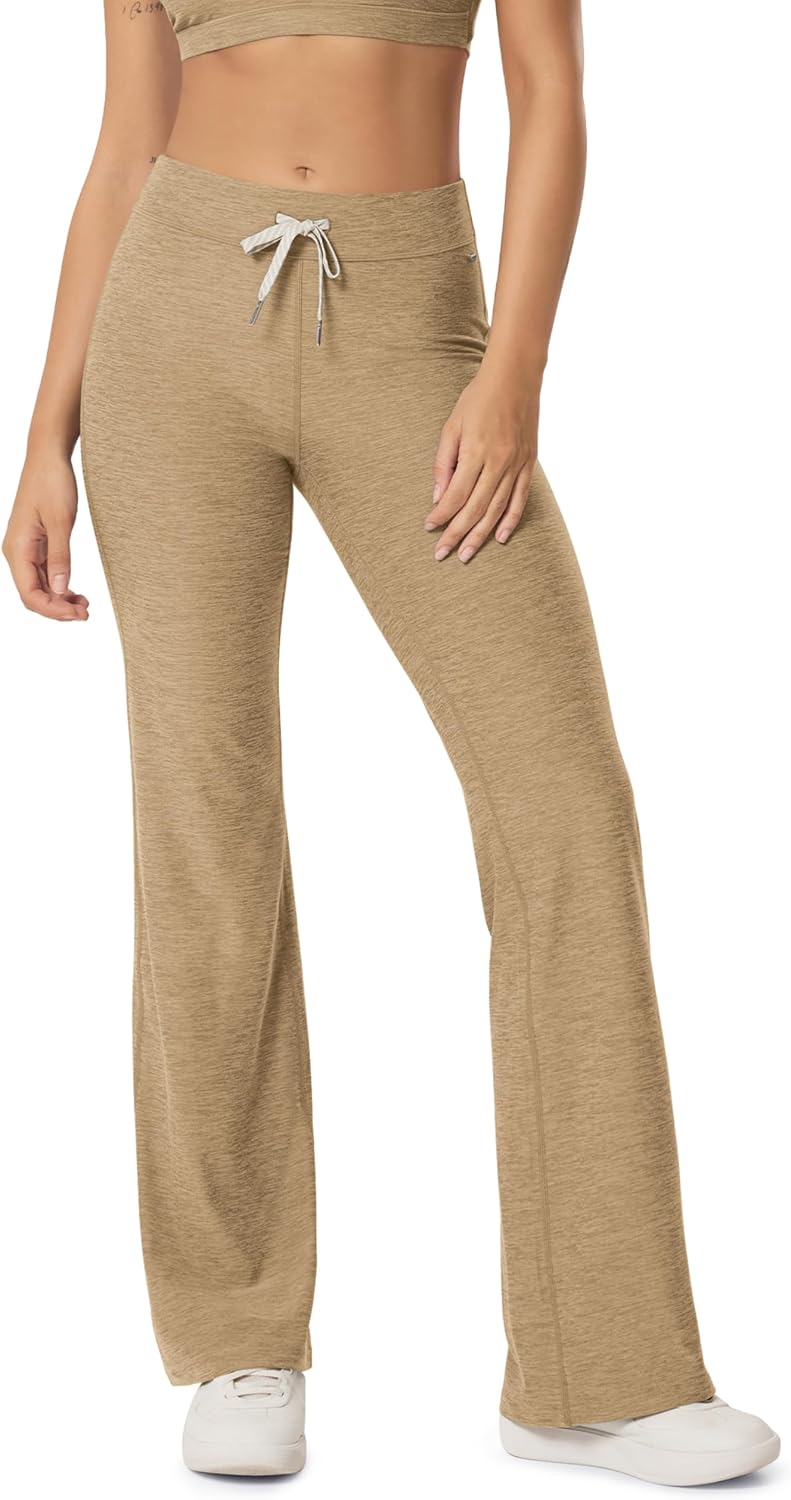 ODODOS Women's Mid Rise Slim Flare Pant - Ultra Soft odSTRATUM Tech Drawstring Tie Casual Lounge Yoga Pants, 30" Inseam