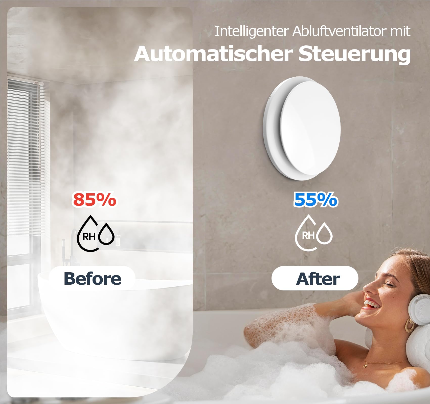 Badlüfter mit Feuchtigkeitssensor Temperatursensor Timer - WC Lüfter 100mm mit Fernbedienung, Echtzeit Feuchtigkeit und Temperatur, Stark Lüftung und Leise Abluftventilator 100mm for Bad P119