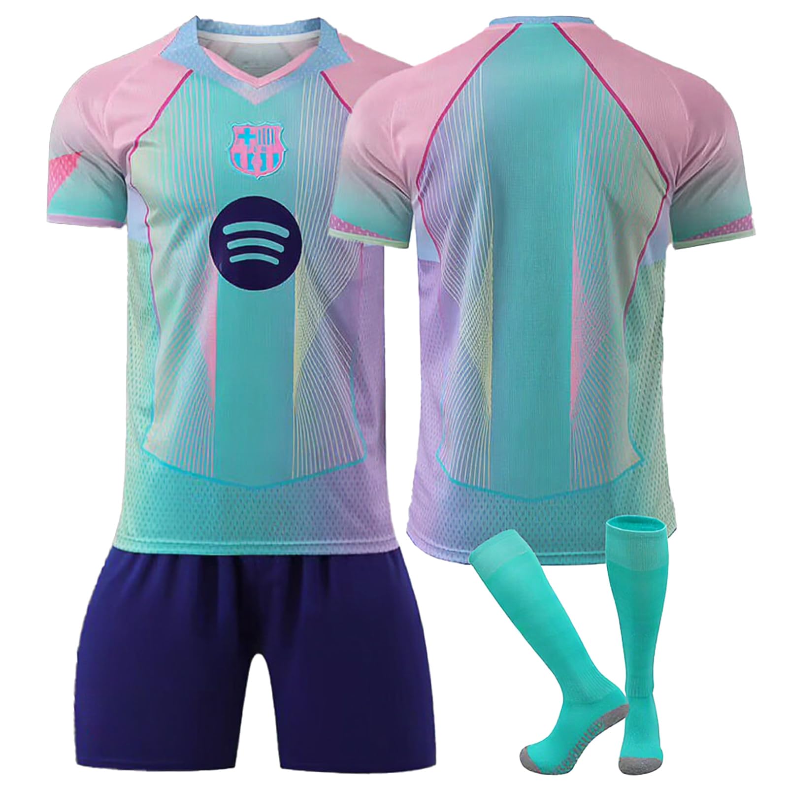 Personalisierbares Fußballtrikot im Barcelona Stil für Jungen und Kinder, Komplett Fußballset mit Trikot, Shorts und Socken, atmungsaktiv, schnell trocknend, Sportbekleidung für Training und Freizeit