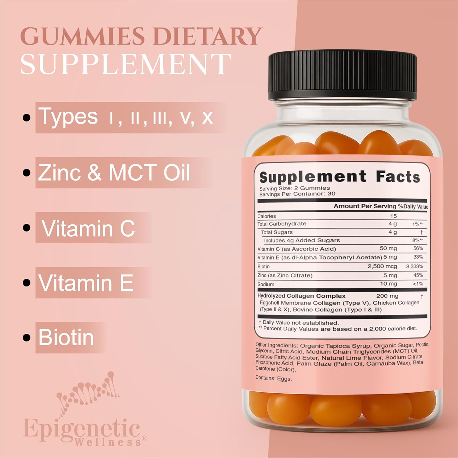 High Potency Multi Collagen Gummies with Types I II III V X Plus Vitamin C, E Biotin and Zinc for Skin Elasticity Joint Support Hair Nail Health and Daily Wellness Collagen Supplement