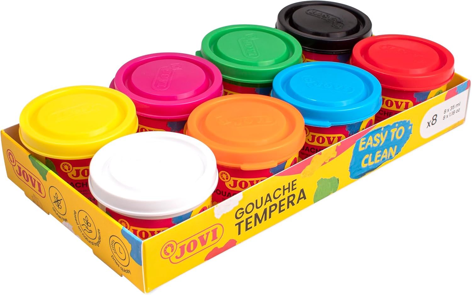Jovi - Liquid Tempera, Case of 8 Bottles of 35 ml, Multicoloured, Easy to Wash, Gluten-Free, Ideal for School Use (P508)