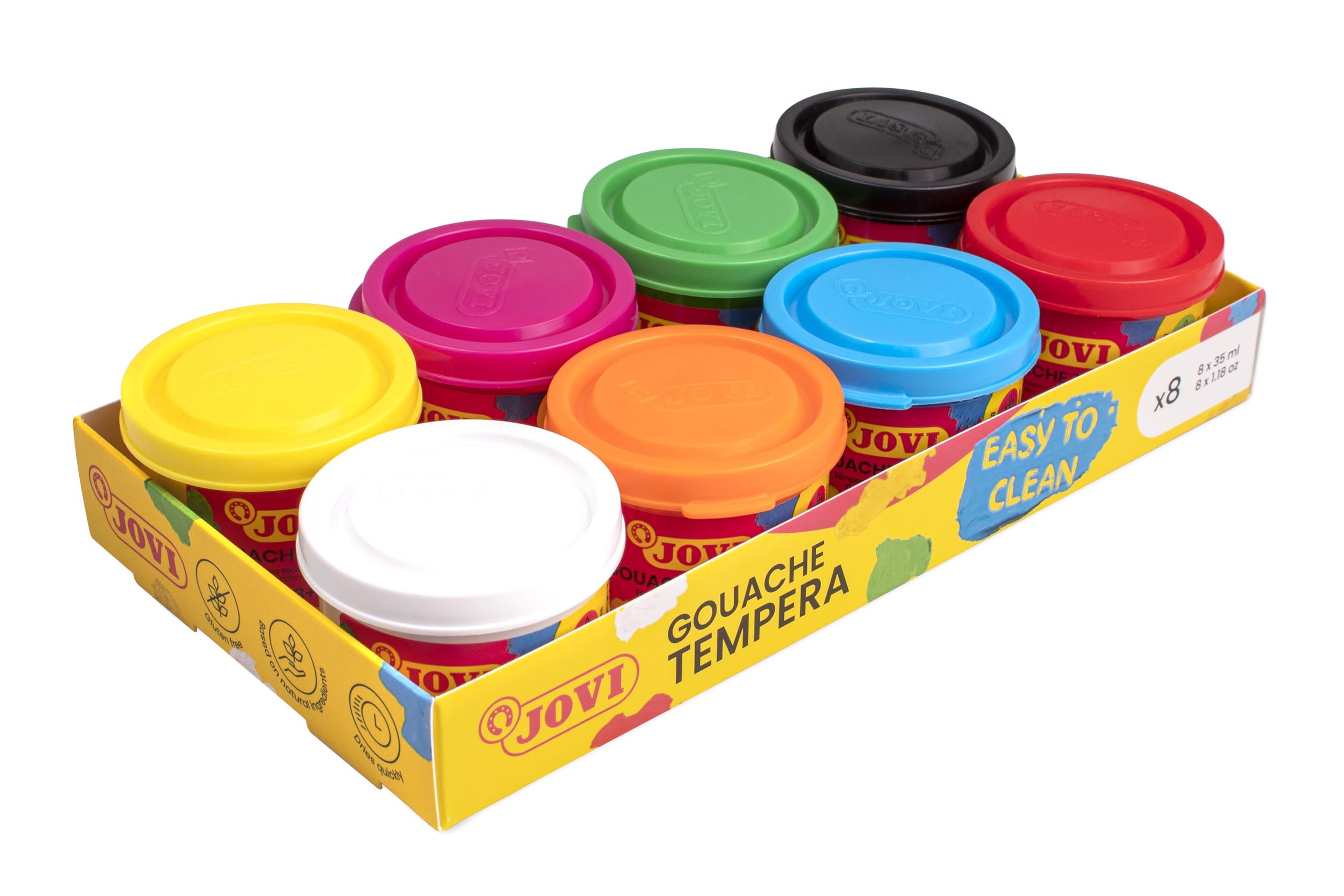 Jovi - Témpera líquida, 8 botes de temperas de 35ml, colores primarios | Lavables, temperas escolares, pintura manualidades