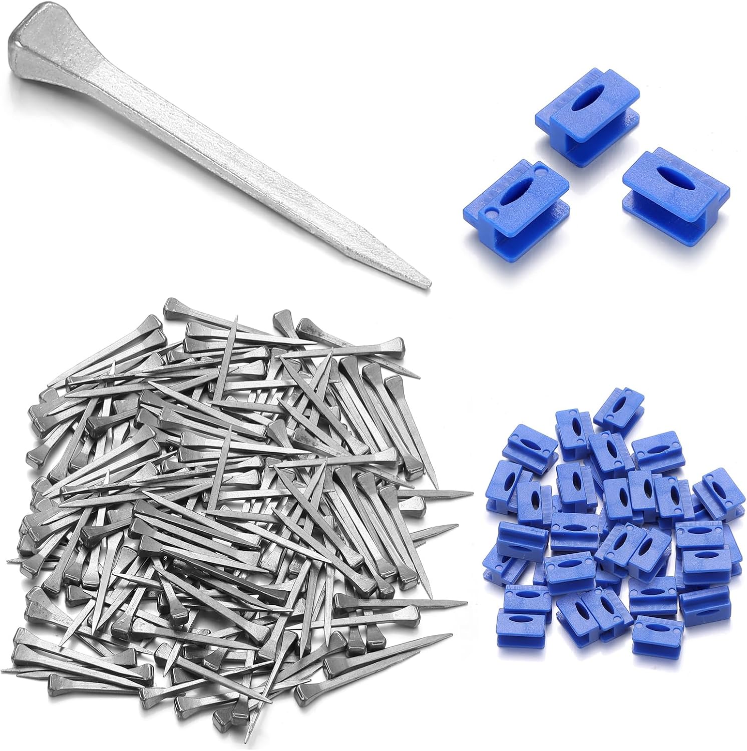 Zonon 150 Pcs Stained Glass Making Tool Set 100 Horseshoe Nails and 50 Glass Stop Blocks for Making Stained Panels