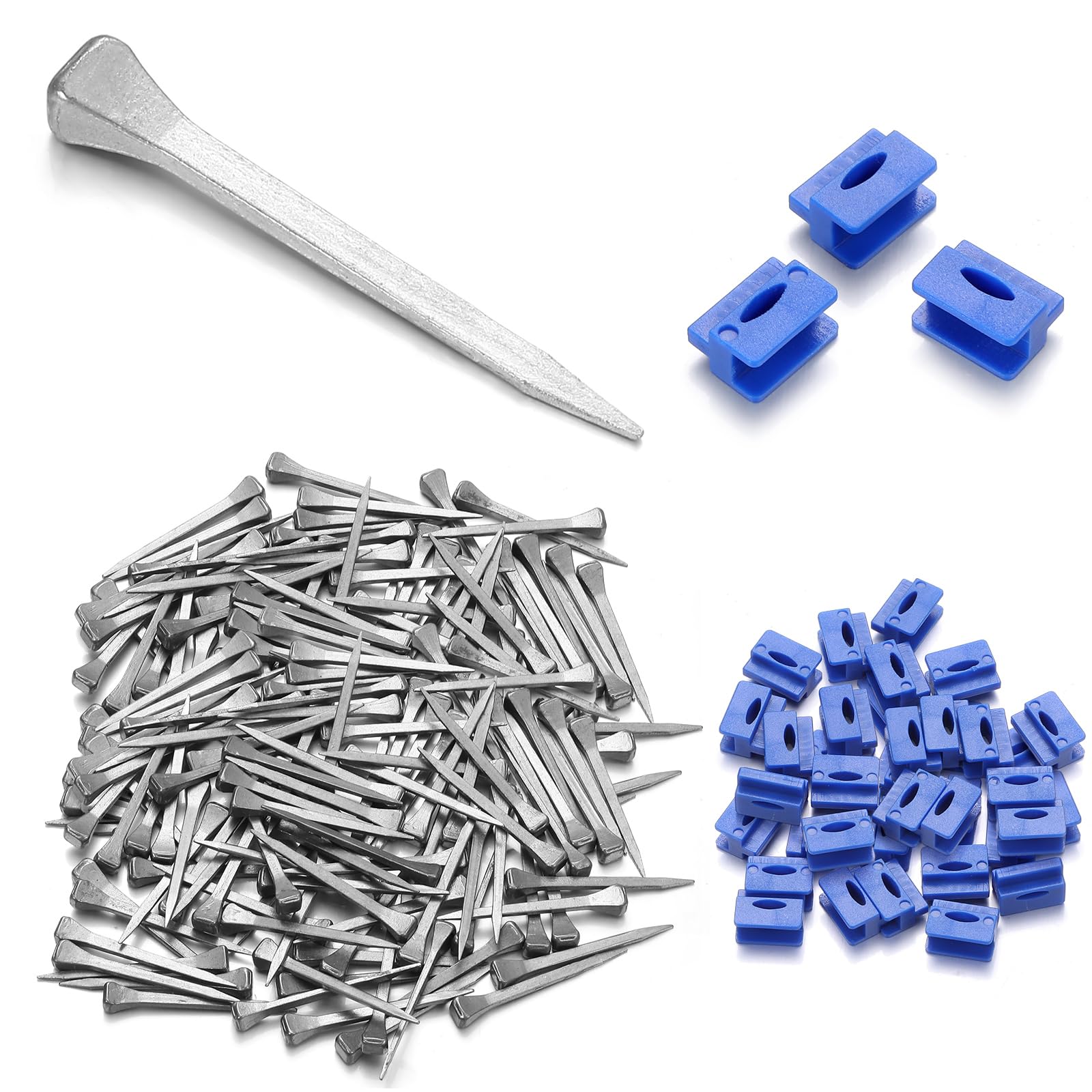 Zonon 150 Pcs Stained Glass Making Tool Set 100 Horseshoe Nails and 50 Glass Stop Blocks for Making Stained Panels