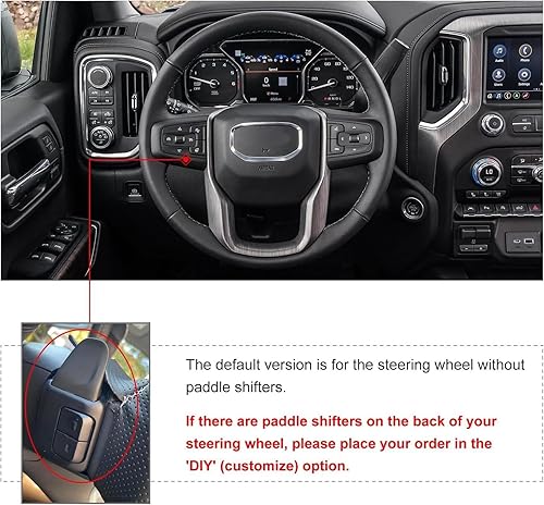 Vista 2 de MEWANT Funda para Volante para GMC Sierra 1500 / Sierra 1500 Limited/Sierra 2500 / Sierra 3500/ Yukon (XL) Envoltura de Volante Cosida a Mano Cuero